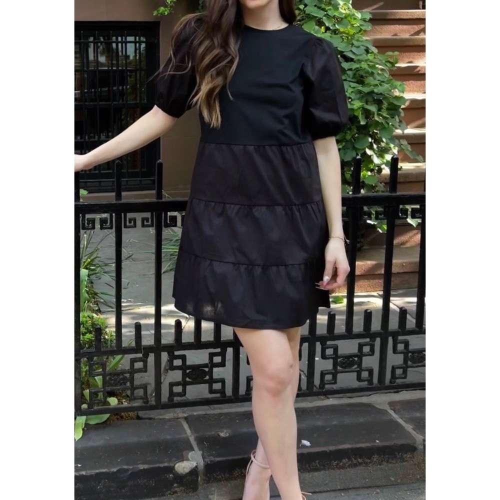 Taylor Tillman Carlie Dress Women's Size Large Black Puff Sleeve